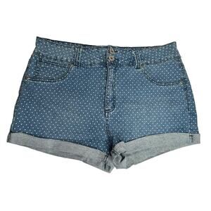 Womens Rewash Blue Denim White Polka Dot Denim Jean Shorts Cuffed Stretch Sz 14